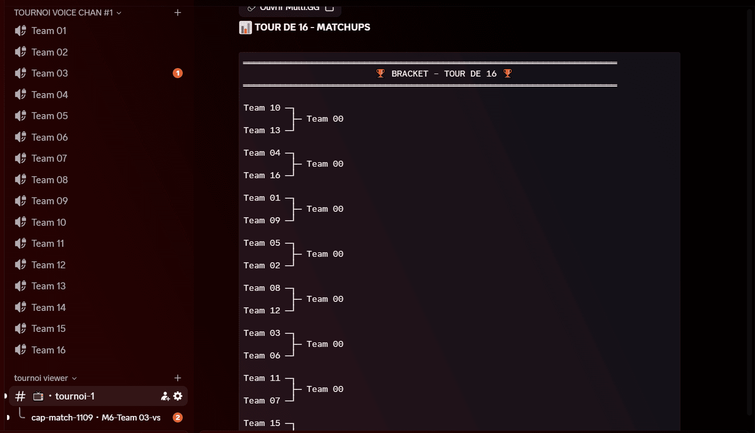 Bracket du tournoi mis à jour dans Discord
