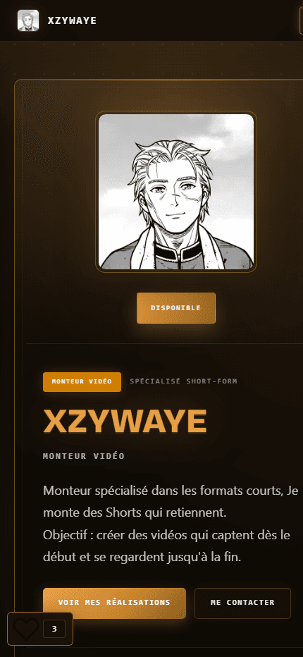 Portfolio Xzywaye premium — vue mobile